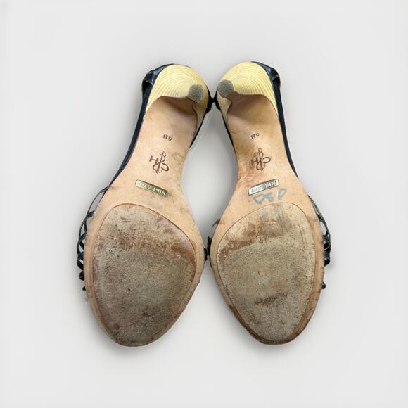 Cole Haan Women’s Black Leather Open Toe Heels Size 6B - Ankle zip - Picture 4 of 7